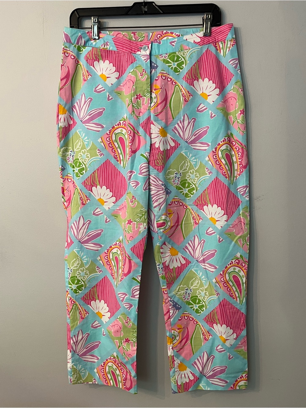 Lilly Pulitzer Patchwork Floral & Paisley Pants - Aqua, Pink & Green